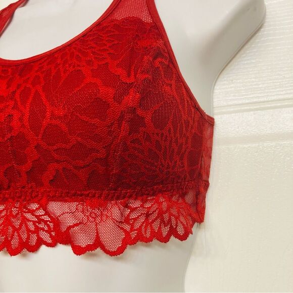 Victoria's Secret Pink Lace Bralette Bra Racerback Unlined Size Small Red - Picture 3 of 10